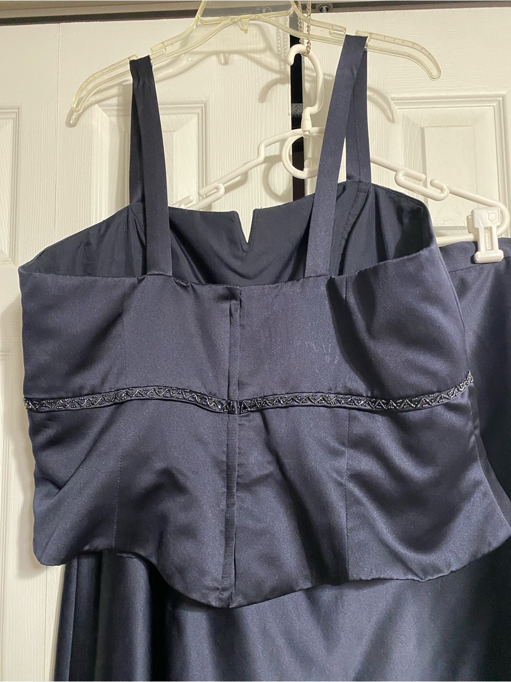 Morilee navy blue formal satin a-line skirt & beaded corset camisole top SIZE 24 - Picture 7 of 16